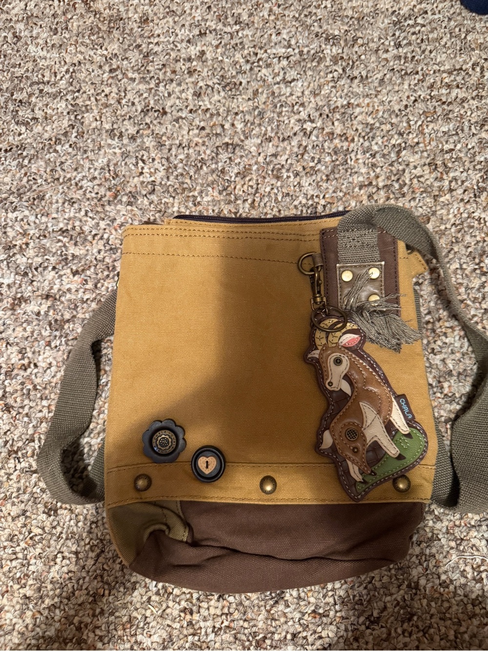 Vintage CHALA - Mustard Canvas Crossbody Bag with Brown Trim